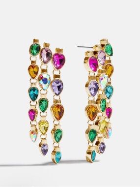 BaubleBar Gold Multicolor Teardrop Crystal Dangle Jingle Lady Statement Earrings